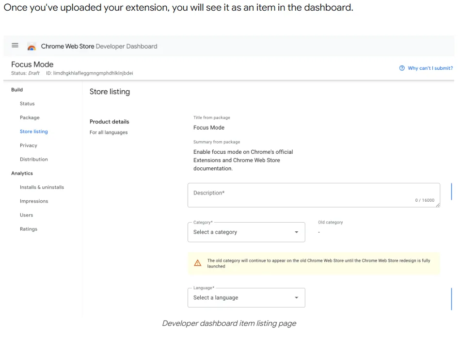 placeholder: Chrome Web Store Developer Dashboard 的截图,展示插件上传和信息填写界面p2